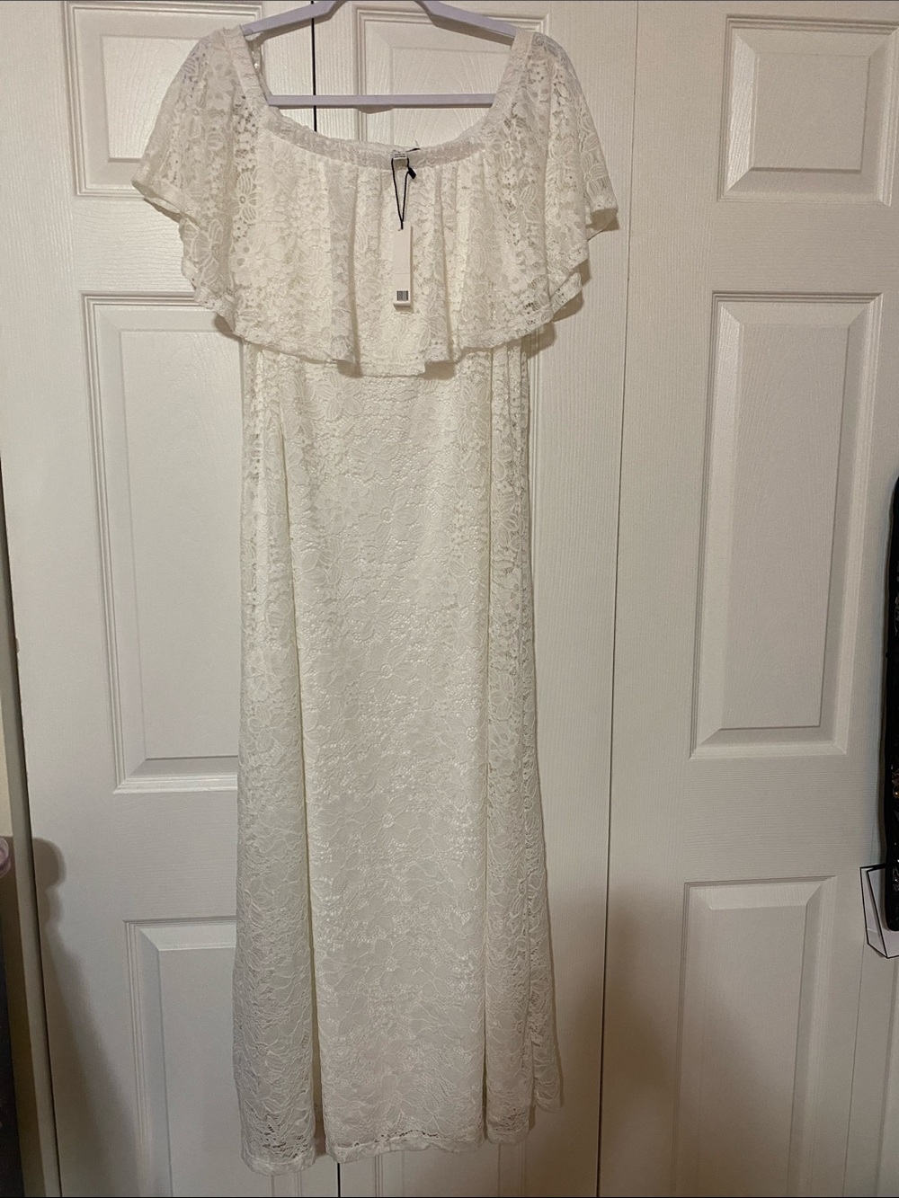 Strapless White Lace Ruffle Dress